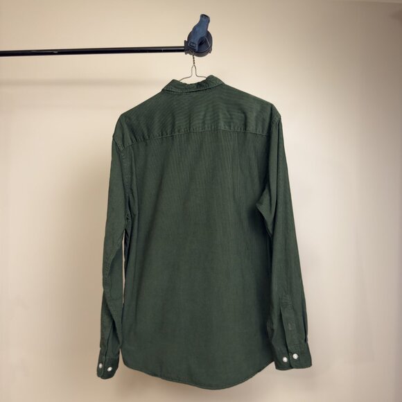 Jack & Jones Dark Green Long Sleeve Corduroy Button-Up Shirt (Medium) - Picture 2 of 5